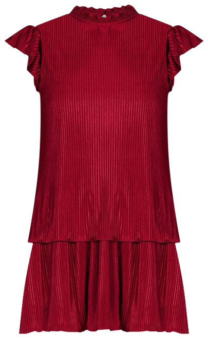 Women's Ruffle Cap Sleeve High Neck Pleated Mini Dress