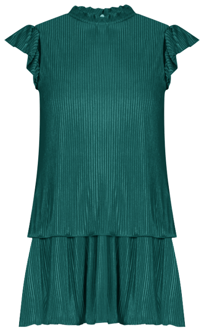 Women's Ruffle Cap Sleeve High Neck Pleated Mini Dress