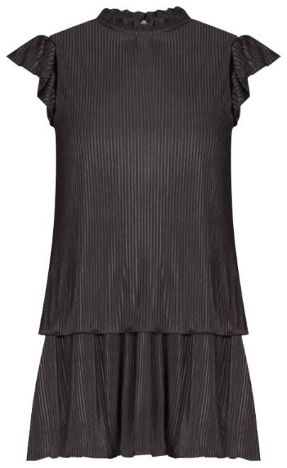 Women's Ruffle Cap Sleeve High Neck Pleated Mini Dress