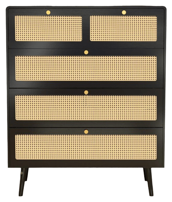 Modern Rattan 4-Drawer Dresser with Metal Handles