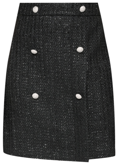 Women's Faux-Wrap Button-Trim Tweed Skirt