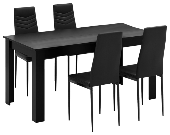 Modern Rectangular Kitchen Table Set w/ 4 Pvc Leather Dining Chairs Black