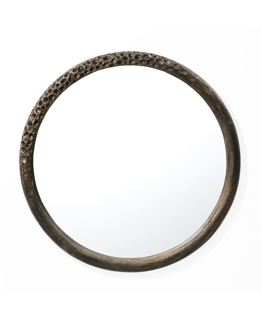 32-Inch Round Brown Crater MgO Frame Wall Mirror