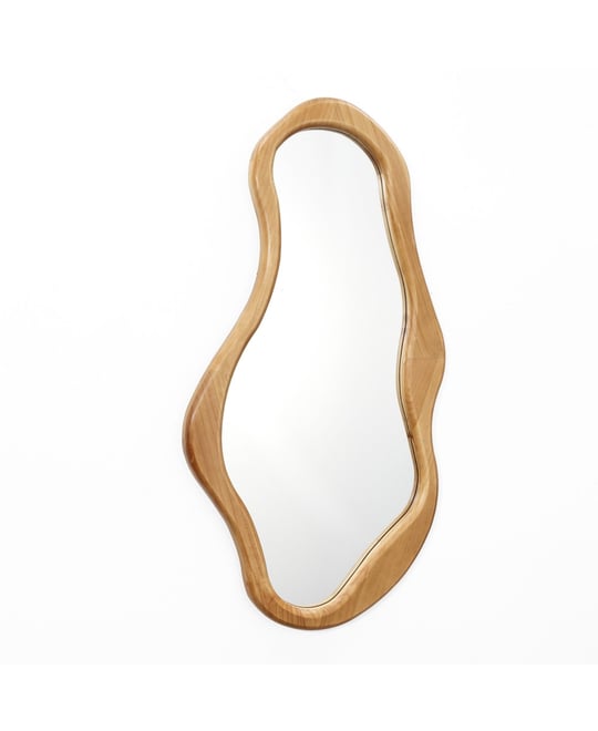 Natural Pine Wood Frame Irregular Oval Wall Mirror Decor Wall Mounted Accent Hanging Mirror