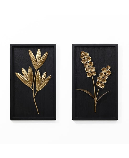 2-Piece Flower Bouquet Modern Wall Decor Set Black and Gold Abstract Wall Art Hanging Decoration
