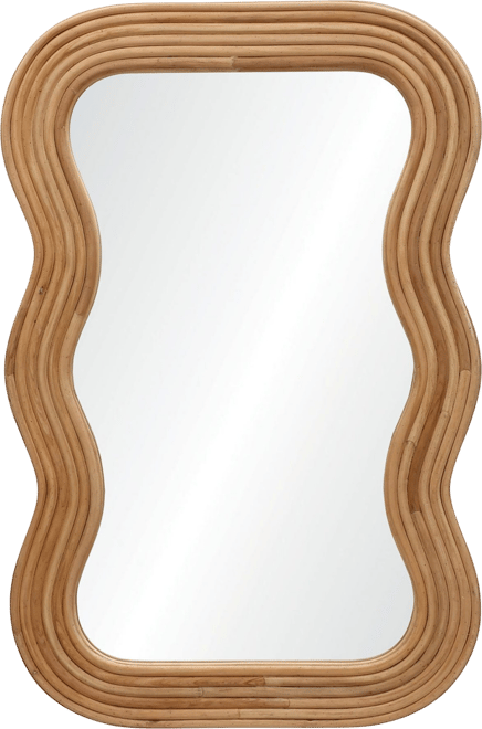 39-Inch Tall Rectangular Natural Cork Wood Wavy Frame Accent Wall Mirror