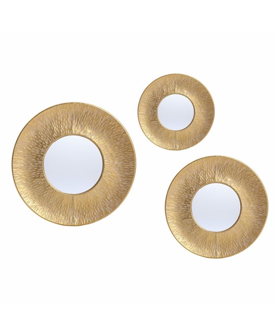 3-Piece Gold Metal Round Wall Mirror Set