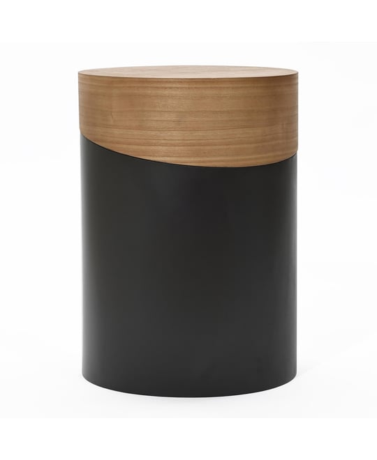 Natural Wood and Metal Round Drum Modern Accent End Side Table