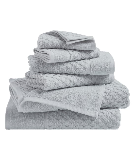 . Quick-Drying Cotton Diamond Waffle Textured 6-Piece Bath Towel Set