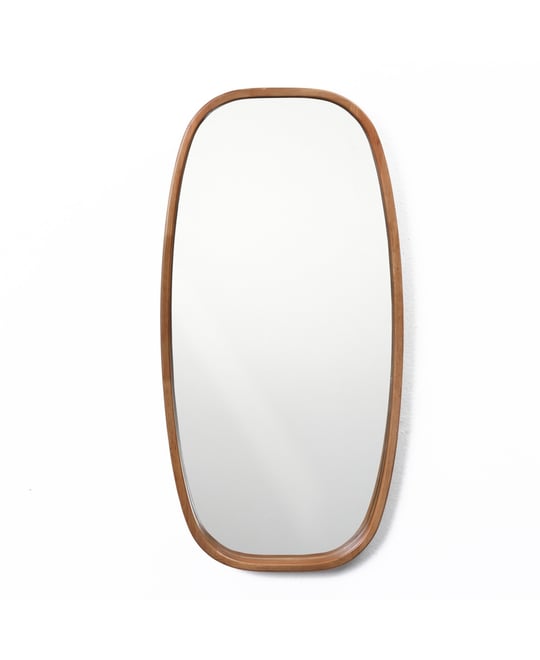 Natural Rubberwood Frame Rounded Rectangle Wall Mirror
