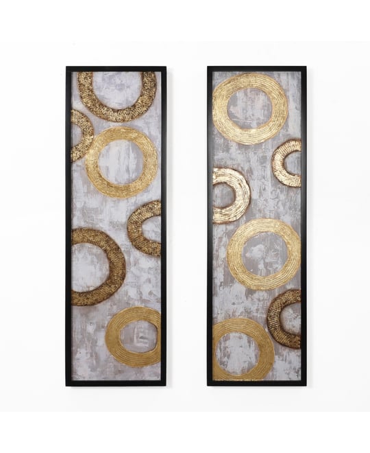 2-Piece Gold and Brown Metal with Black Rectangle Frame Wall Decor Set