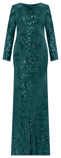 Betsy & Adam Plus Size Sequined Long-Sleeve Sheath Gown