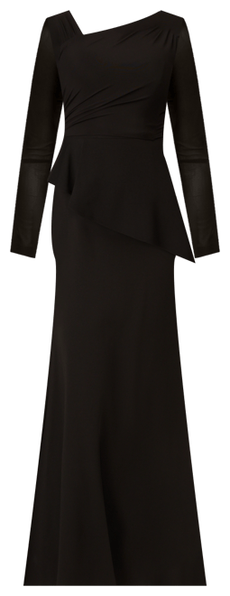 Women's Mesh-Long-Sleeve Crepe Gown