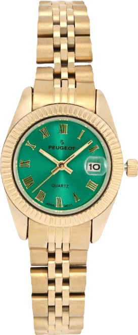 Women's Gold-Tone 25mm Fluted Bezel Steel Bracelet Watch with Green Dial