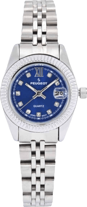 Women's Silver-Tone 25mm Fluted Bezel Steel Bracelet Watch with Blue Dial