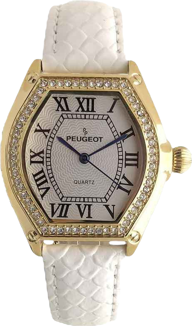 Women's 36mm White Watch Barrel Shaped Tank Case Leather Strap