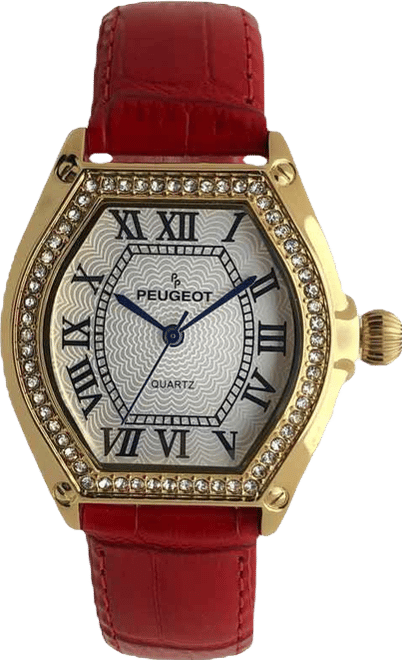 Women's 36mm Red Watch Barrel Shaped Tank Case Leather Strap