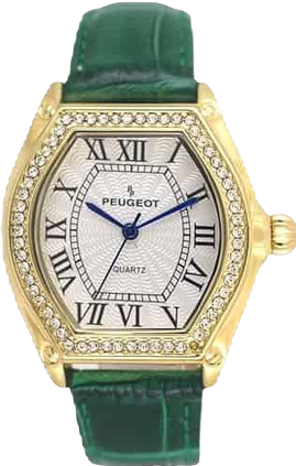 Women's 36mm Green Watch Barrel Shaped Tank Case Leather Strap