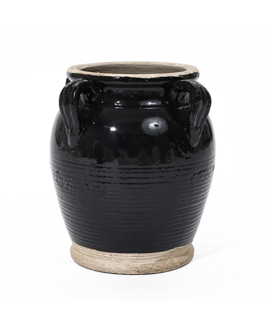Black Jug Round Terracotta Vase with Two Handles