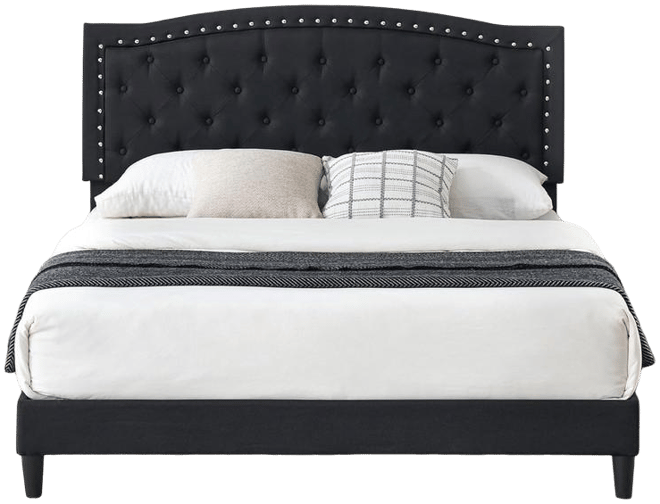 Queen Size Bed Frame with Button Tufted Headboard, Mattress Foundation, Easy Assembly, No Box Spring Needed