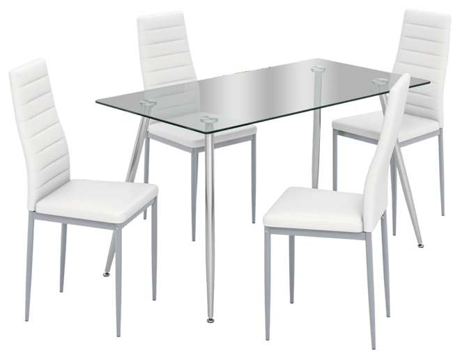5 Pcs 51'' Rectangle Dining Set 0.3'' Thick Glass Table w/ 4 Padded Dining Chairs