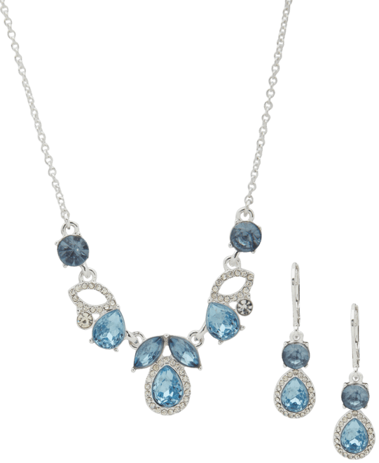 Silver-Tone Pave & Color Stone Statement Necklace & Drop Earrings Set