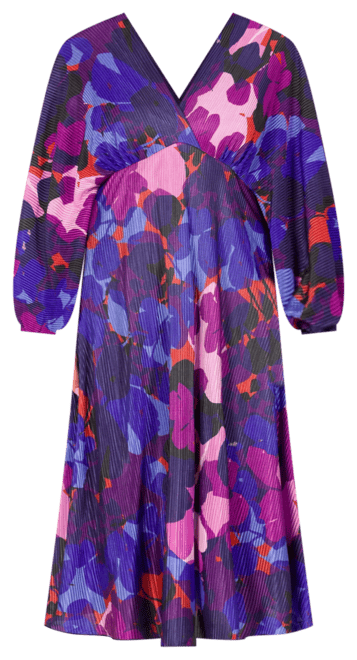 Women's Pleated V Neck Empire Waist Midi Dress