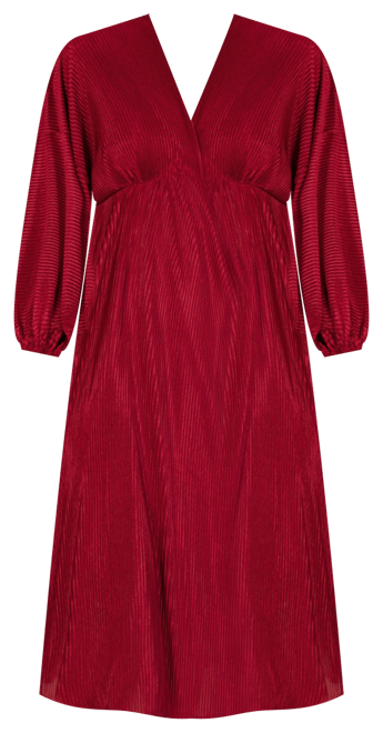 Women's Pleated V Neck Empire Waist Midi Dress