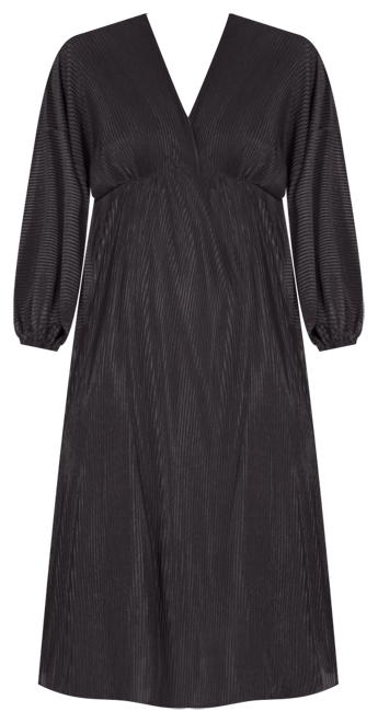 Women's Pleated V Neck Empire Waist Midi Dress