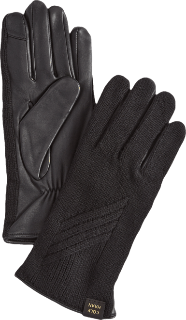 Women's knit gloves with leather palms hotsell