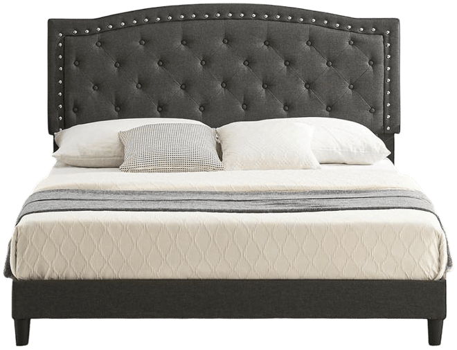 Queen Size Bed Frame with Button Tufted Headboard, Mattress Foundation, Easy Assembly, No Box Spring Needed