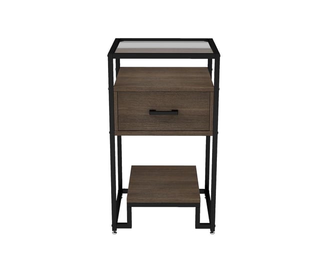 Nightstand, End Table with Storage Drawer and 3-Tier Storage & Tempered Glass Top, Bedside Furniture with Steel Frame, Side Table for Bedroom -