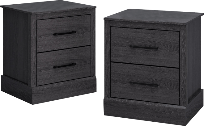 Set of 2 Drawer Nightstand Bedside Table Compact Sofa End Table Oak Dark Grey