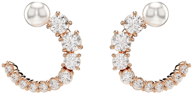 Crystal Pearl, Round Cut, White, Matrix Hoop Earrings