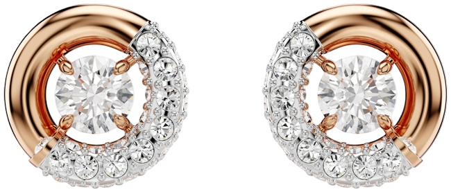 Round Cut, White, Rose Gold-Tone Plated Dextera Stud Earrings