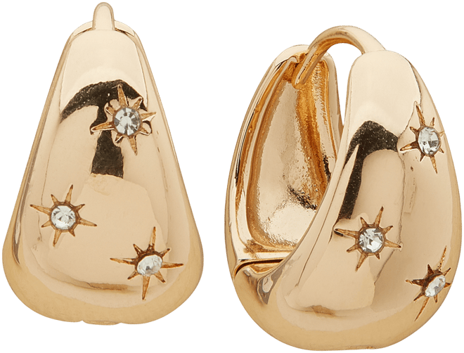 Gold-Tone Small Pave Star Puffy Hoop Earrings, 0.5"