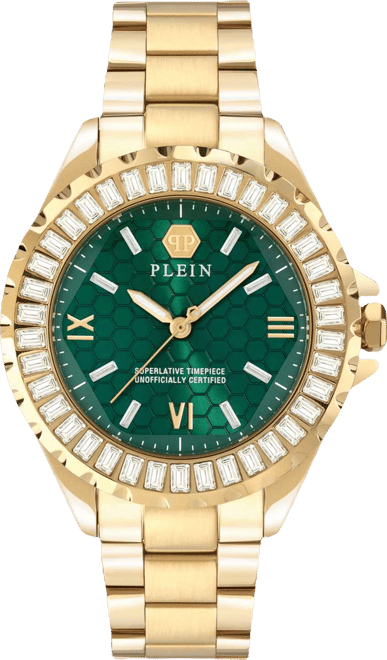 Women's Plein Heaven Crystal Gold Ion Plated Stainless Steel Bracelet Watch 38mm