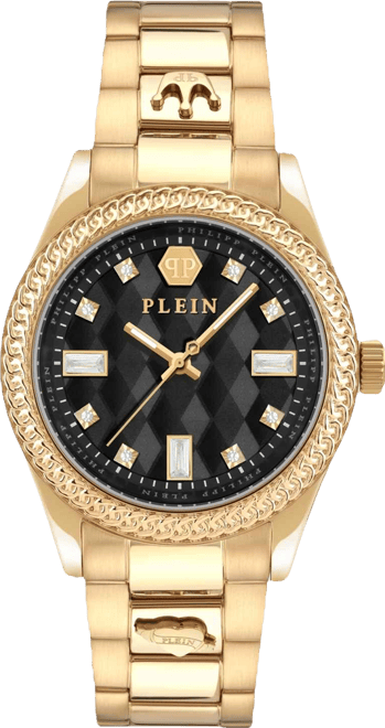 Women's Queen Crystal Gold Ion Plated Stainless Steel Bracelet Watch 38mm