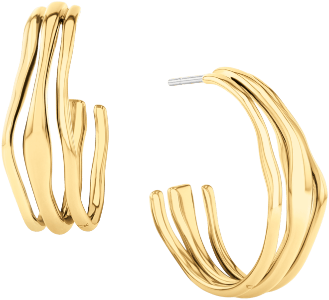 Medium Wavy Triple-Row C-Hoop Earrings, 1.04"