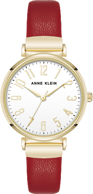 Women's Quartz Round Easy to Read Red Faux Leather and Gold-Tone Alloy Metal Watch, 32mm