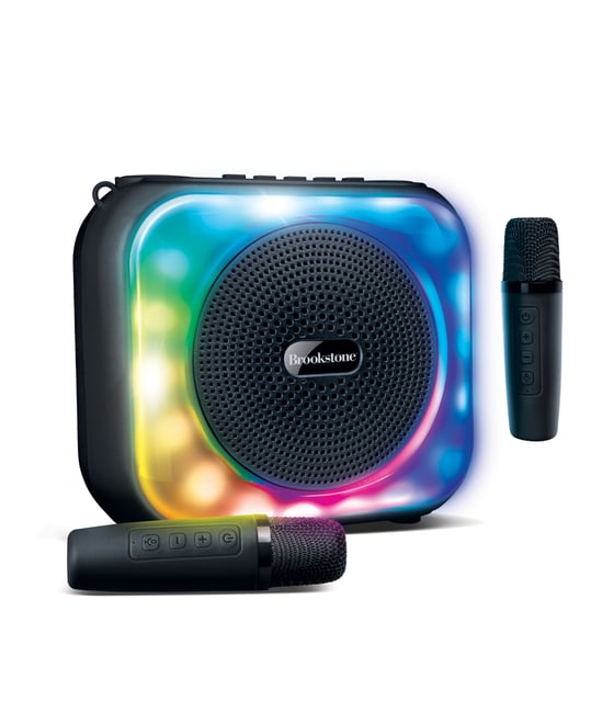 Brookstone Karaoke Dynamite Duo Wireless LED Speaker with 2 Wireless Microphones Black