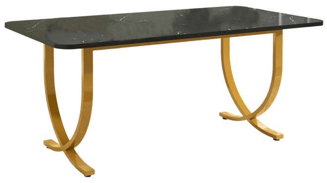 Rectangular Dining Table for 4, 63 Inches Modern Kitchen Table with Faux Marble Table Top and Metal Legs for Dining Room, Kitchen, Black &