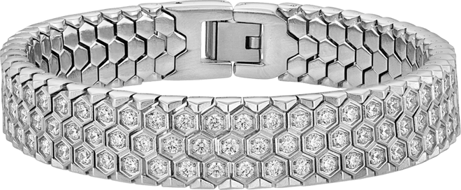 Cubic Zirconia Honeycomb Link Bracelet in Stainless Steel (Also in Black Ion-Plated Stainless Steel), Created for Macy's