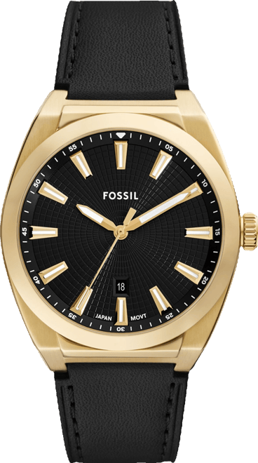 Men's Everett Three-Hand Date Black Leather Watch, 42mm