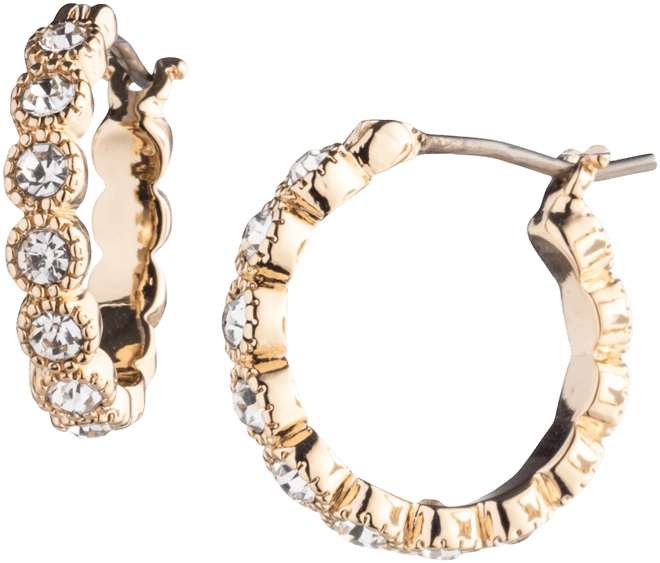 Gold-Tone Extra-Small Cubic Zirconia Tennis Hoop Earrings, 0.44"