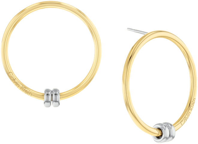 Two-Tone Stainless Steel Double Ring Front-Facing Hoop Earrings