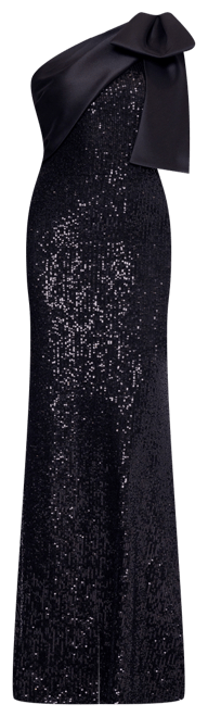 Women's Asymmetric Sequin Bow Sleeveless Gown