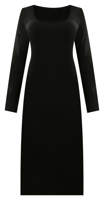 Women's Long Sleeve Square Neck Rib Midi Dress