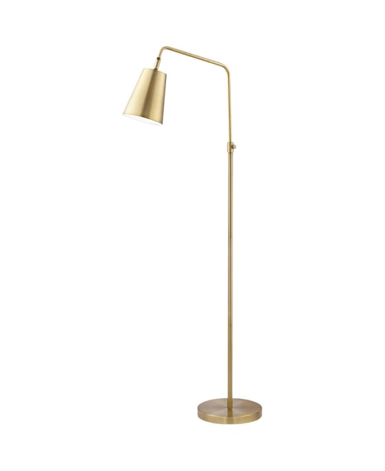 Zella Modern 48" Tall Standing Floor Lamp Skinny Downbridge Pole Task Adjustable Height Foot Switch Gold Metal Brass Finish Living Room B