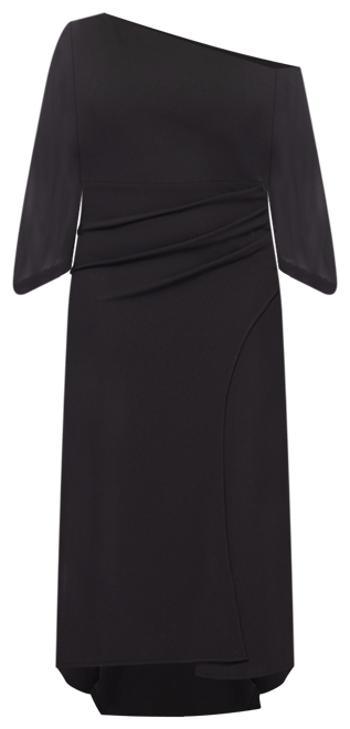 Betsy & Adam Plus Size Asymmetric Long-Sleeve Gown